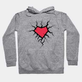 illustration of red love shaped crack Hoodie